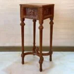 میز تلفن قهوه ای چوبی مربع