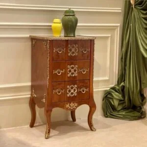 میز تلفن شیک قهوه ای سه کشو