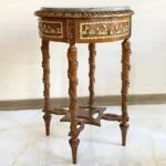 میز تلفن گرد قهوه ای