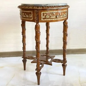 میز تلفن گرد قهوه ای