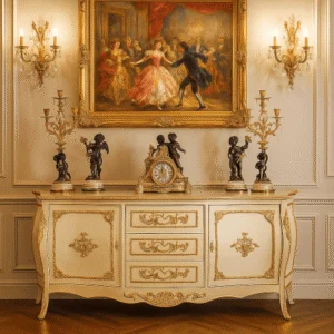 آینه کنسول شیک طلایی و کرم