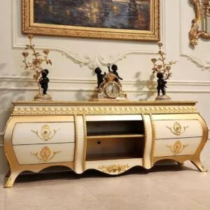 میز تلویزیون طلایی و کرم برنزکوب