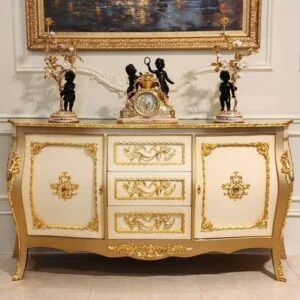 کنسول چوبی شیک طلایی و کرم