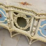 بدنه میز کنسول چوبی آبی و طلایی