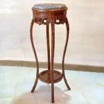 میز تلفن شیک قهوه ای منبت و سنگ گرد