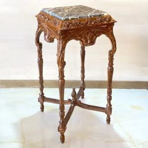 میز تلفن چوبی قهوه ای منبت مربع