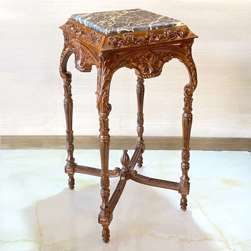 میز تلفن چوبی قهوه ای منبت مربع