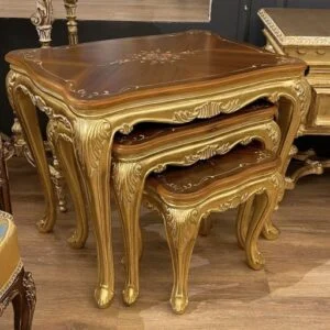 میز عسلی طلایی و قهوه ای شیک منبت