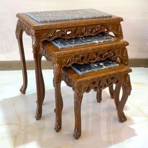 میز عسلی قهوه ای شیک منبت و سنگ