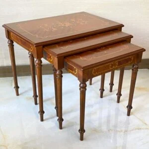 میز عسلی چوبی قهوه ای معرق سه تکه