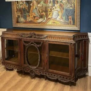 ویترین کنسول چوبی قهوه ای منبت شیک