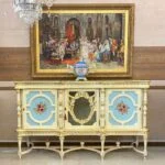 کنسول چوبی جدید آبی و کرم طلایی