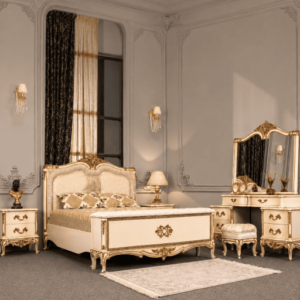 سرویس خواب دو نفره کلاسیک سفید طلایی